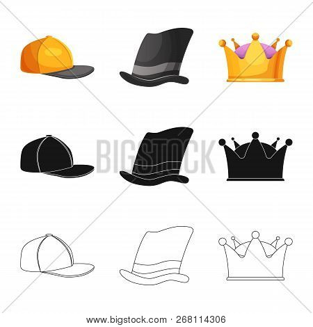 Vector Illustration Of Headgear And Cap Sign. Set Of Headgear And Headwear Vector Icon For Stock.