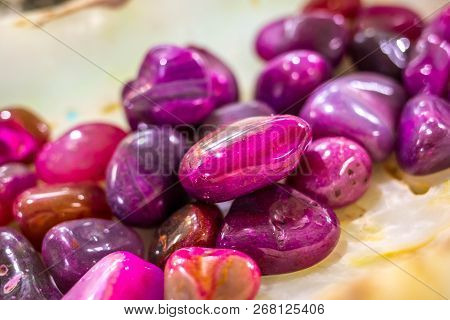 Collection Of Beautiful Pink Agathe Stones Close Up