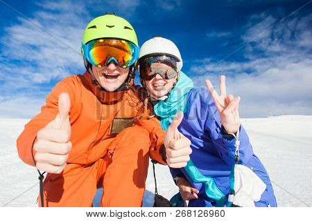 A Couple On Mountain Vacation. Dolomiti Superski, Itlay