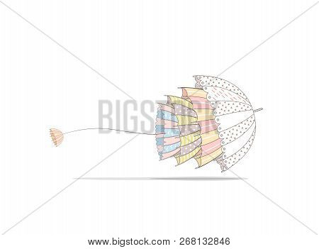 Flying Umbrellas On A White Background With Shadow. Umbrellas Inside Another Umbrellas. Umbrella Jel