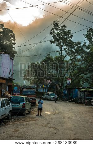 Jauljibi - India Nepal Border, Uttrakhand, India - September 26, 2018 : Landscape Of Jauljibi Town