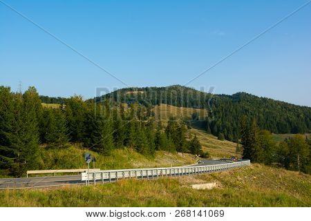 Beautiful View Of Highway In Putna-vrancea Natural Park In Romania, Europe. Carpathian Mountains.