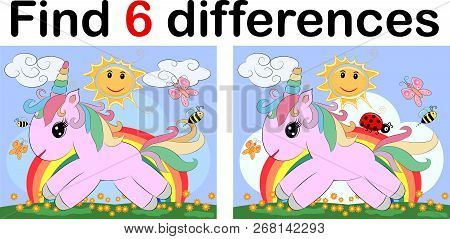 Find The Difference The Two Funy Little Unicorn. Children Riddle Entertainment. Sheet Different Toys
