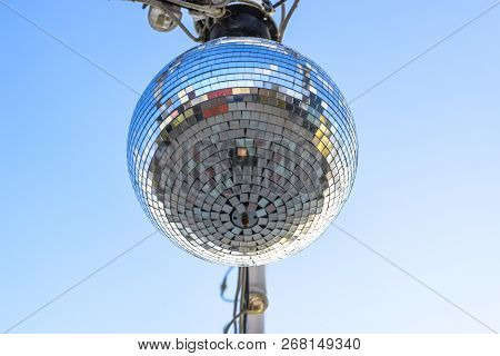 Stroboscope Hanging On The Wires. Stroboscope For A Street Disco