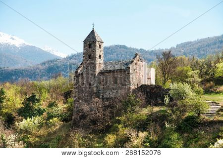 Beautiful Castle In Sion, Switzerland. Horizontal Shot