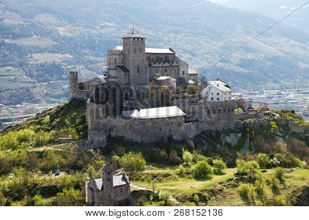 Beautiful Castle In Sion, Switzerland. Horizontal Shot