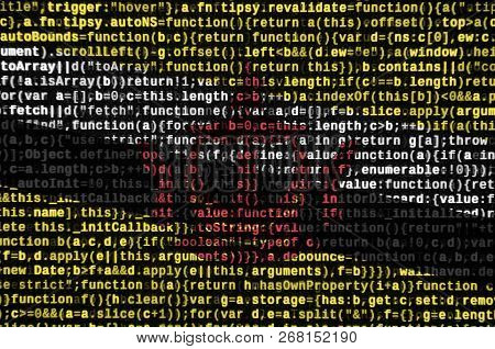Brunei Darussalam Flag  Is Depicted On The Screen With The Program Code. The Concept Of Modern Techn