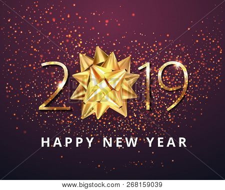 Vector Stock Gold 2019 Christmas Or New Year Celebration Premium Luxury Dark Background With Gift Ri