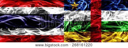 Thailand Vs Central African Republic Smoke Flags Placed Side By Side. Thick Abstract Colored Silky S