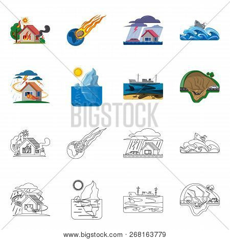 Vector Design Of Natural And Disaster Logo. Set Of Natural And Risk Vector Icon For Stock.