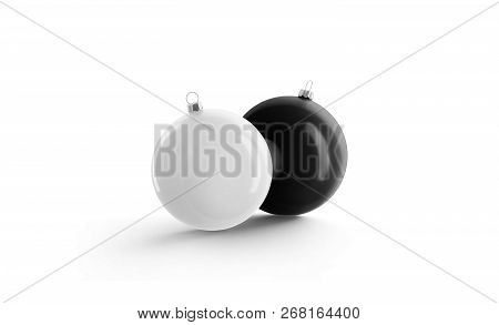 Blank Black And White Christmas Ball Mockup Set, 3d Rendering. Empty Decoration Toy For Tree Mock Up