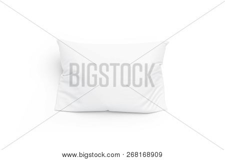 Blank White Pillow Mockup, Isolated, Top View, 3d Rendering. Empty Bedding Pad Mock Up. Clear Comfor