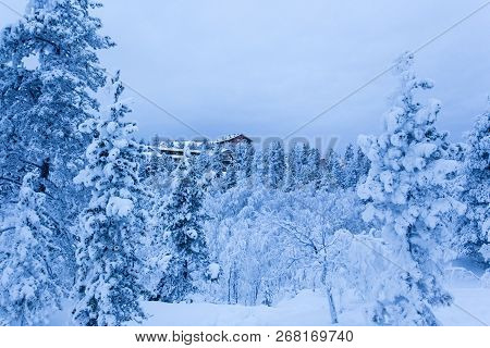 Saariselka, Finaland - December 30, 2017: Viewpoint In Lapland During Polar Night