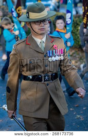 Sandhurst, United Kingdom, 11th November 2018:- British Soldiers From The Gurkhas March To Sandhurst