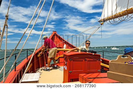 Salem, Ma Usa - June 11, 2017: Taking A Sail Around Salem Harbor. A Great Option For A Visit To Sale
