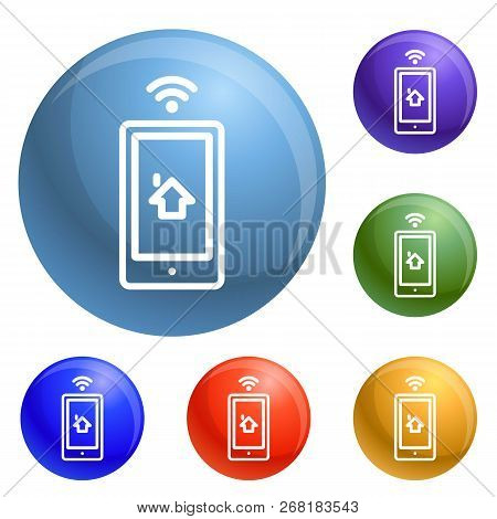Smartphone House Control Icons Set Vector 6 Color Isolated On White Background