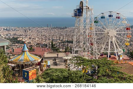 Barcelona, Spain, October 2018 - Tibidabo Amusement Park In Barcelona