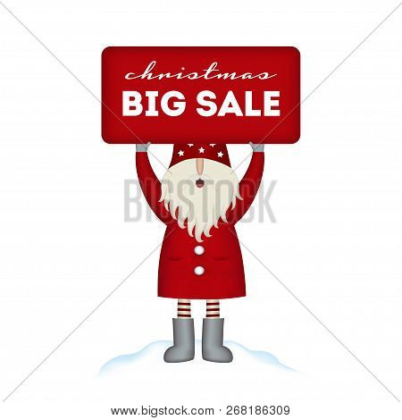 Christmas Sale Card Cute Santa Claus Holding A Banner