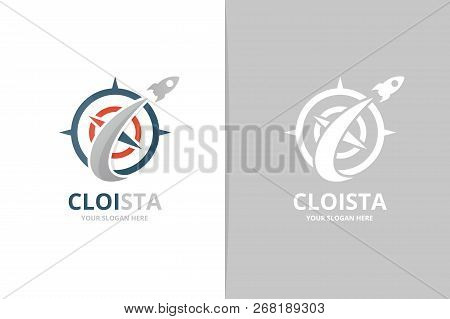 Vector Compass And Rocket Logo Combination. Navigation And Airplane Symbol Or Icon. Unique Travel An