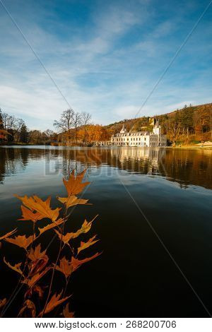 Magical Autumn Lake Landscape In The Park Of Castle Hernstein In Austria