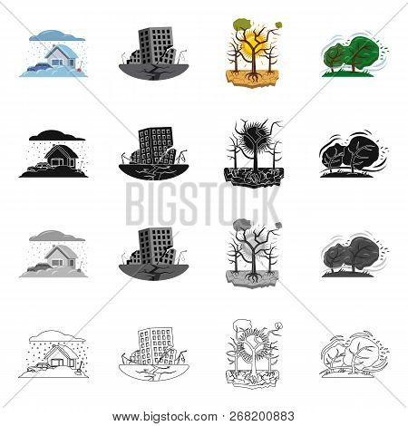 Vector Design Of Natural And Disaster Symbol. Set Of Natural And Risk Vector Icon For Stock.