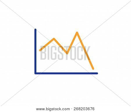 Line Chart Icon. Financial Graph Sign. Stock Exchange Symbol. Colorful Outline Concept. Blue And Ora