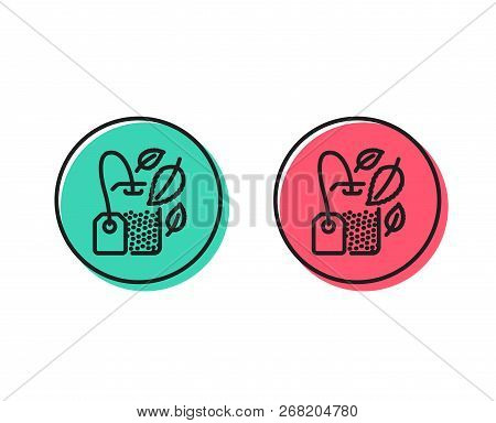 Mint Tea Bag Line Icon. Fresh Herbal Beverage Sign. Mentha Leaves Symbol. Positive And Negative Circ