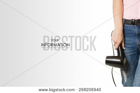 Woman Hlding Hairdryer On White Background Isolation