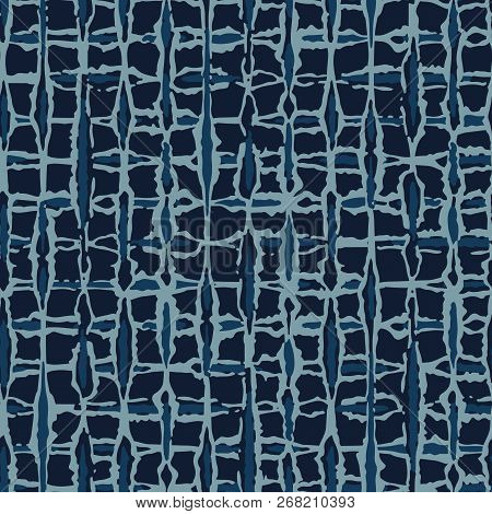 Hand Drawn Check Pattern Seamless Vector Pattern. Indigo Blue Grunge Grid