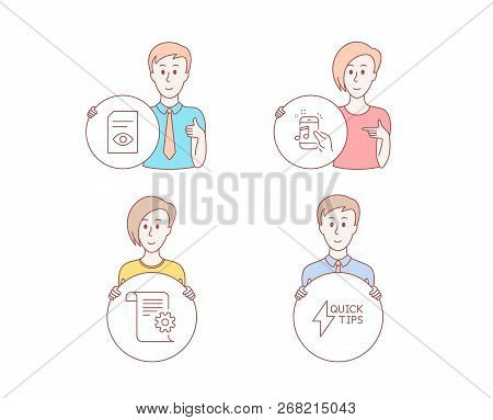 People Set Of Technical Documentation, Music Phone And View Document Icons. Quickstart Guide Sign. M