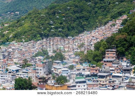 Aerial View Of Favela Rocinha In Rio De Janeiro, Brazil