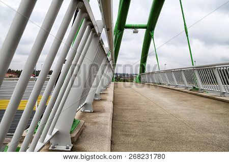 Elevated Pedestrian Crossing From The Inside. Safe Passage Across The Road