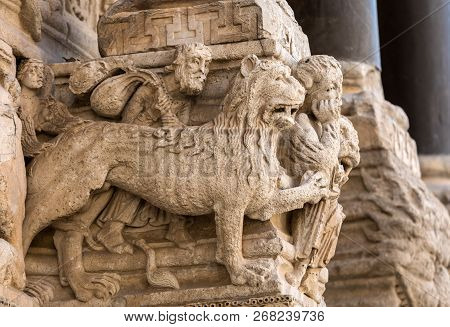 Details Of The West Portal  Saint Trophime Cathedral In Arles, France. Bouches-du-rhone,  France