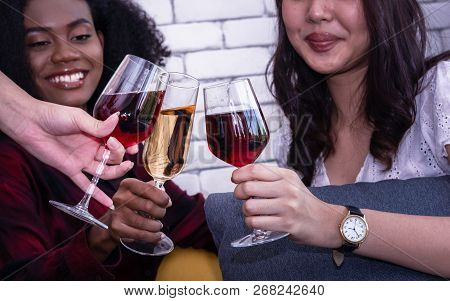 Christmas Party With Champagne Glasses On New Year Party.