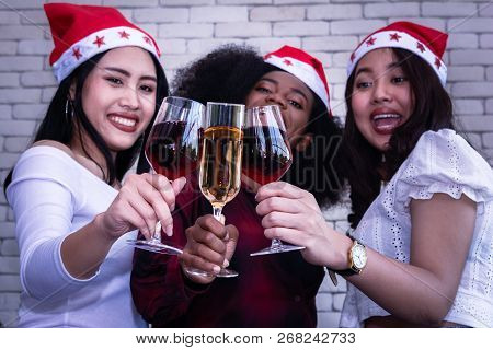 Christmas Party With Champagne Glasses On New Year Party.