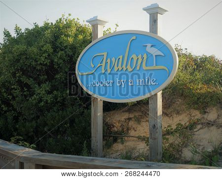 Avalon, Nj, Usa - July 25, 2014: Avalon, New Jersey Sign. A Road Sign Welcoming Visitors To The Well