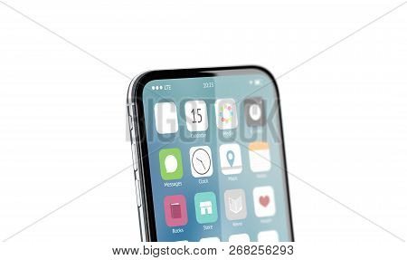 Blank White App Icon On Phone Screen Mockup, 3d Rendering. Empty Square Button On Display Mock Up. M