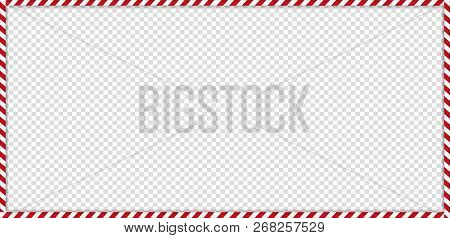 Christmas, New Year Rectangle Cane Frame With Red And White Striped Lollipop Candy Pattern Isolated 