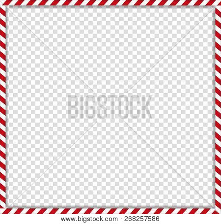 Christmas, New Year Square Cane Photo Frame With Red And White Striped Lollipop Candy Pattern Isolat