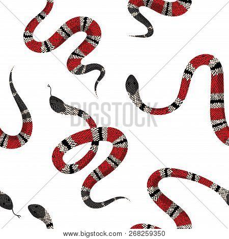 Coral Snakes Seamless Pattern. Snake Skin Fashion Background For Textile Fabric, Prints, Wallpaper. 