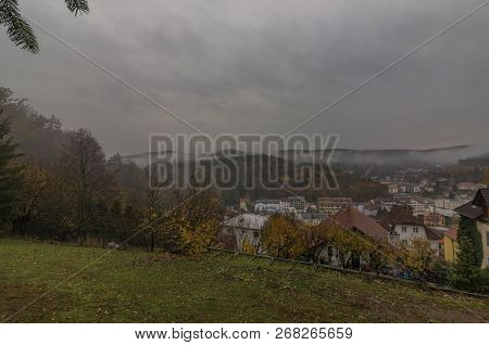 Spa Town Luhacovice From Garden On Hill In Autumn Morning