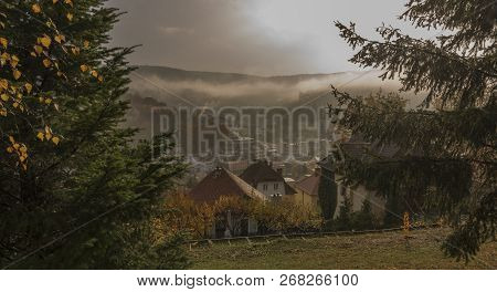 Spa Town Luhacovice From Garden On Hill In Autumn Morning