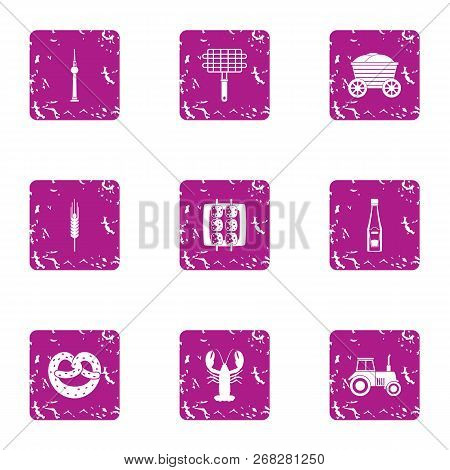 Grill Pabulum Icons Set. Grunge Set Of 9 Grill Pabulum Vector Icons For Web Isolated On White Backgr