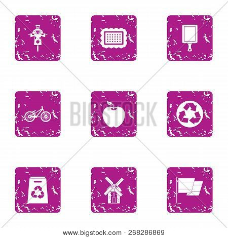 Heartland Icons Set. Grunge Set Of 9 Heartland Vector Icons For Web Isolated On White Background