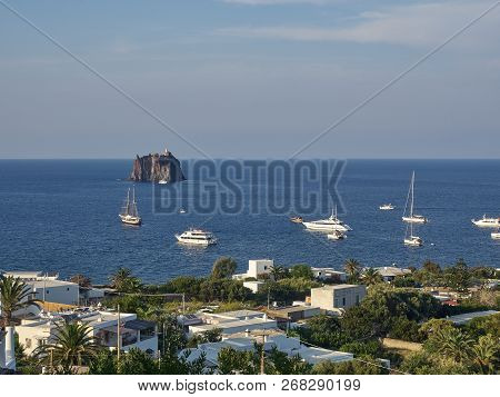 View At Sunset Of Strombolicchio, The Little Island Near Stromboli, With Its Characteristic Horse He