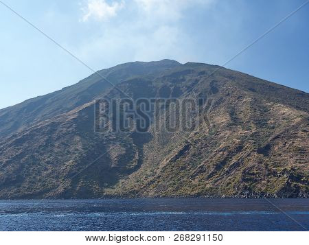 The amazing volcanic island Stromboli, part of the beautiful Aeolian Islands, during a sunny summer 