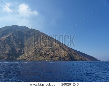 The amazing volcanic island Stromboli, part of the beautiful Aeolian Islands, during a sunny summer 