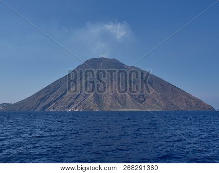 The amazing volcanic island Stromboli, part of the beautiful Aeolian Islands, during a sunny summer 