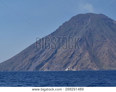 The amazing volcanic island Stromboli, part of the beautiful Aeolian Islands, during a sunny summer 