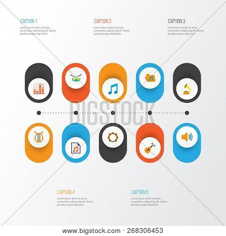 Multimedia Icons Flat Style Set With Archive, Philharmonic, Samba And Other Audio Elements. Isolated